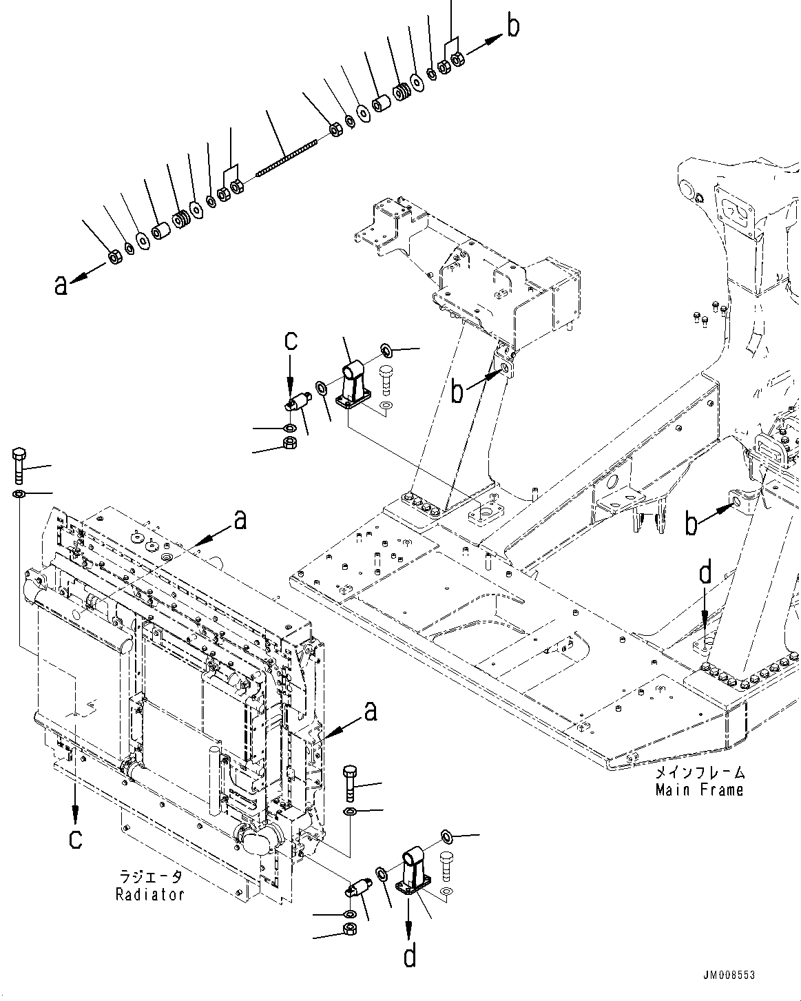 Komatsu parts book diagram for HD605-8 S/N 30072-UP (For KAL): RADIATOR, MOUNTING BRACKET (#30001-)