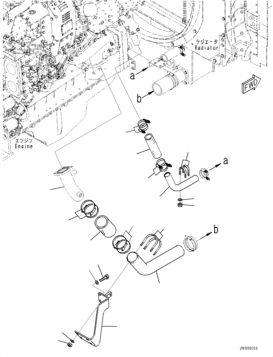 Komatsu parts book diagram for HD605-8 S/N 30072-UP (For KAL): COOLANT PIPING, ENGINE PIPING (#30001-)