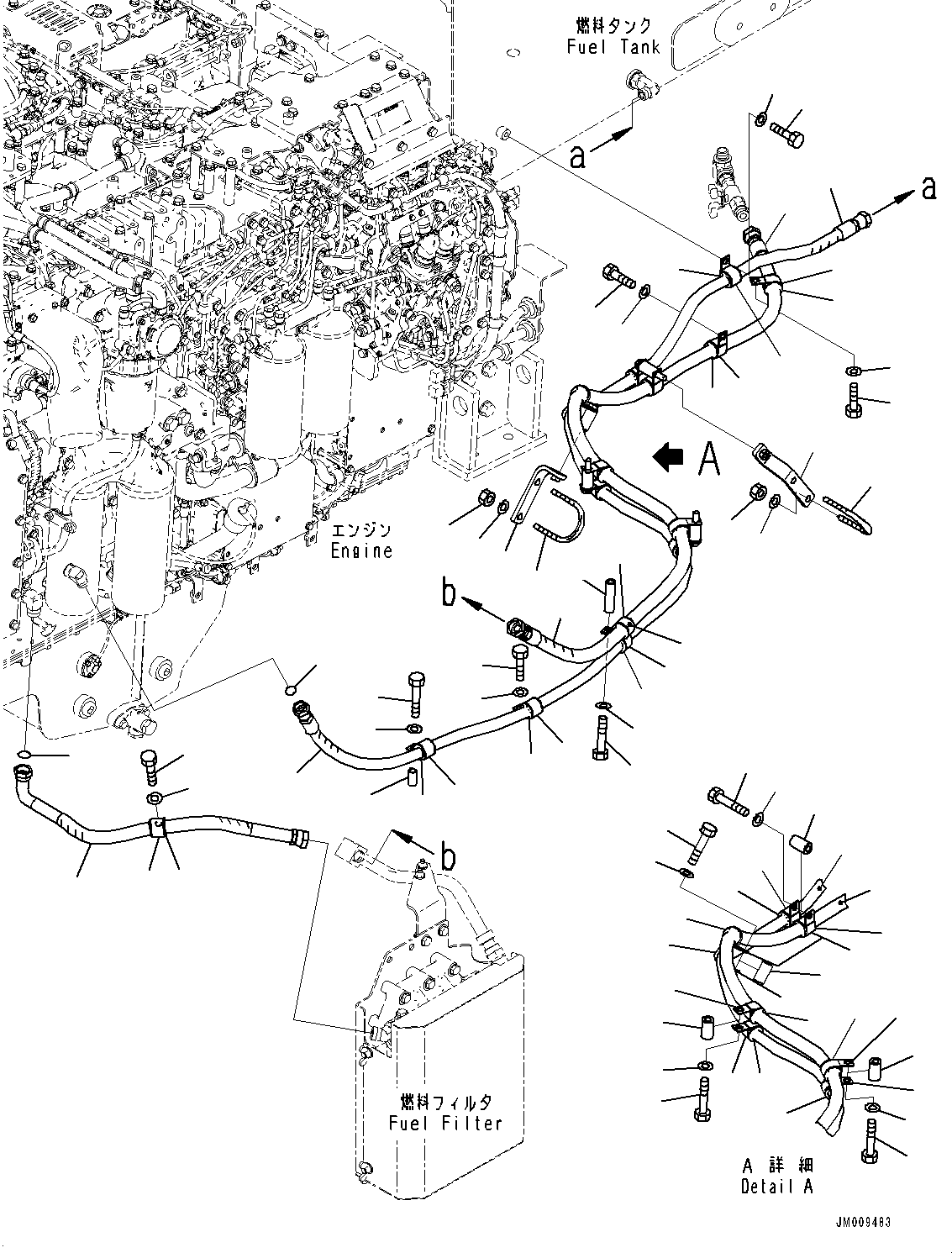 Komatsu parts book diagram for HD605-8 S/N 30072-UP (For KAL): FUEL PIPING, (2/2) (#30001-)
