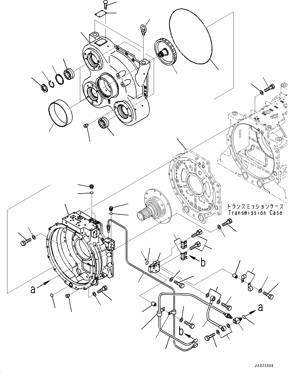 Komatsu parts book diagram for HD605-8 S/N 30072-UP (For KAL): TORQUE CONVERTER AND TRANSMISSION, TORQUE CONVERTER HOUSING AND PTO(POWER TAKE OFF) (#30001-)