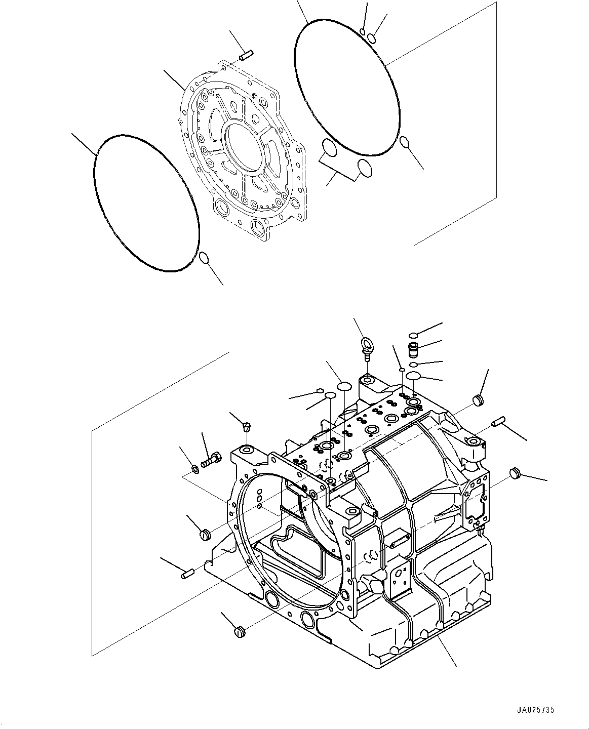 Komatsu parts book diagram for HD605-8 S/N 30072-UP (For KAL): TORQUE CONVERTER AND TRANSMISSION, CASE (#30001-)