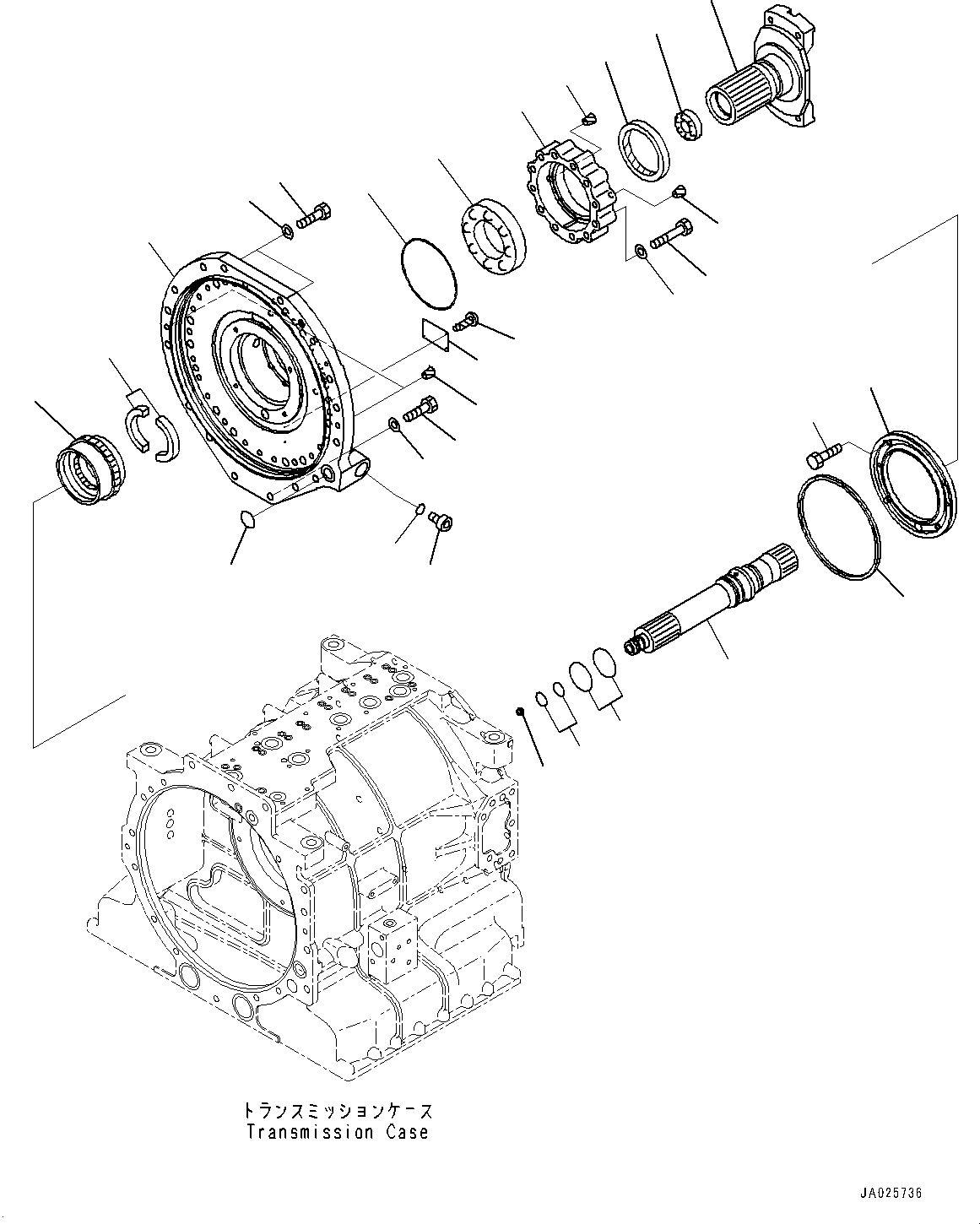 Komatsu parts book diagram for HD605-8 S/N 30072-UP (For KAL): TORQUE CONVERTER AND TRANSMISSION, INPUT AND OUTPUT SHAFT (#30001-)