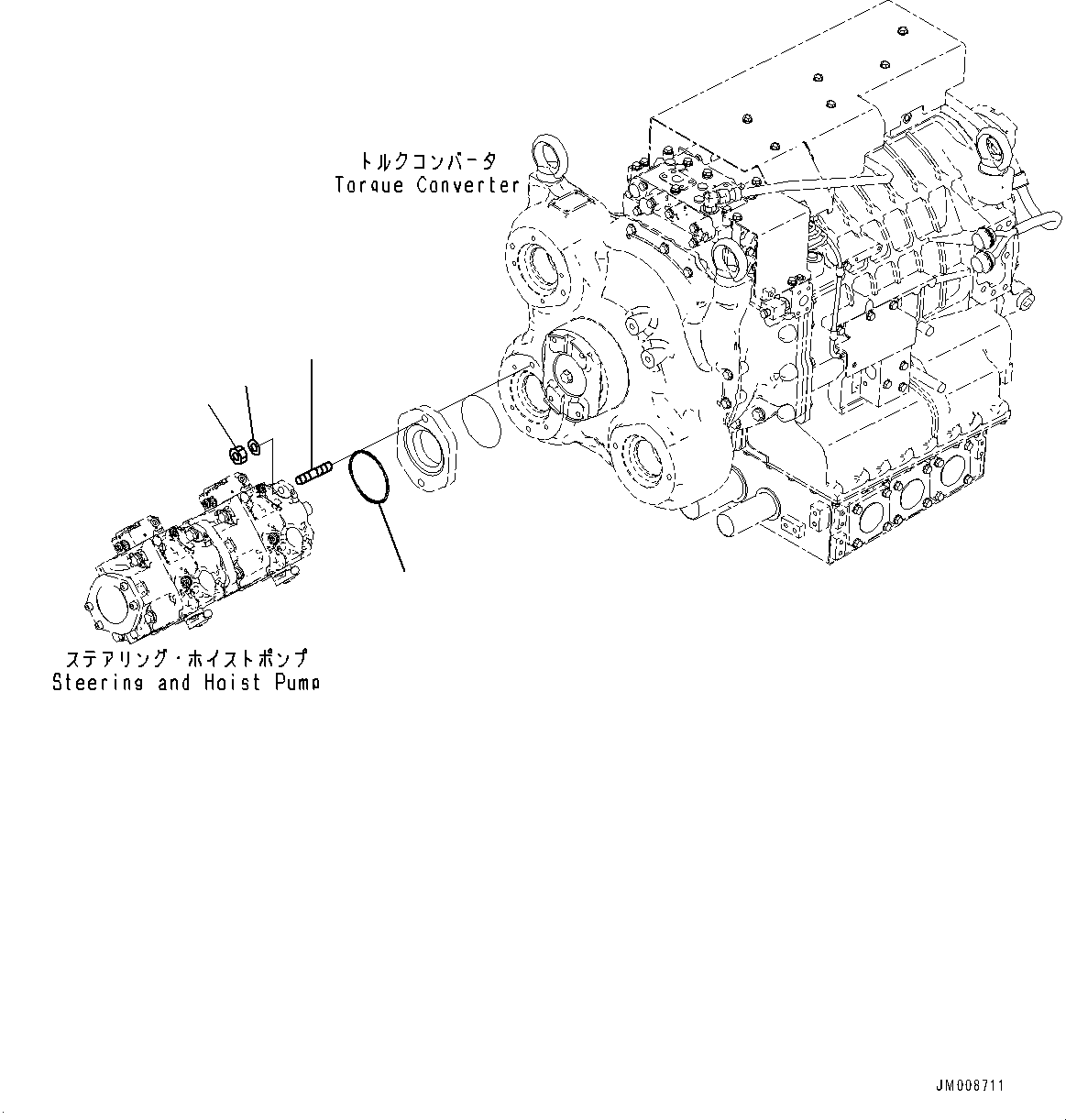 Komatsu parts book diagram for HD605-8 S/N 30072-UP (For KAL): TORQUE CONVERTER AND TRANSMISSION, MOUNTING PARTS (1/4) (#30001-)