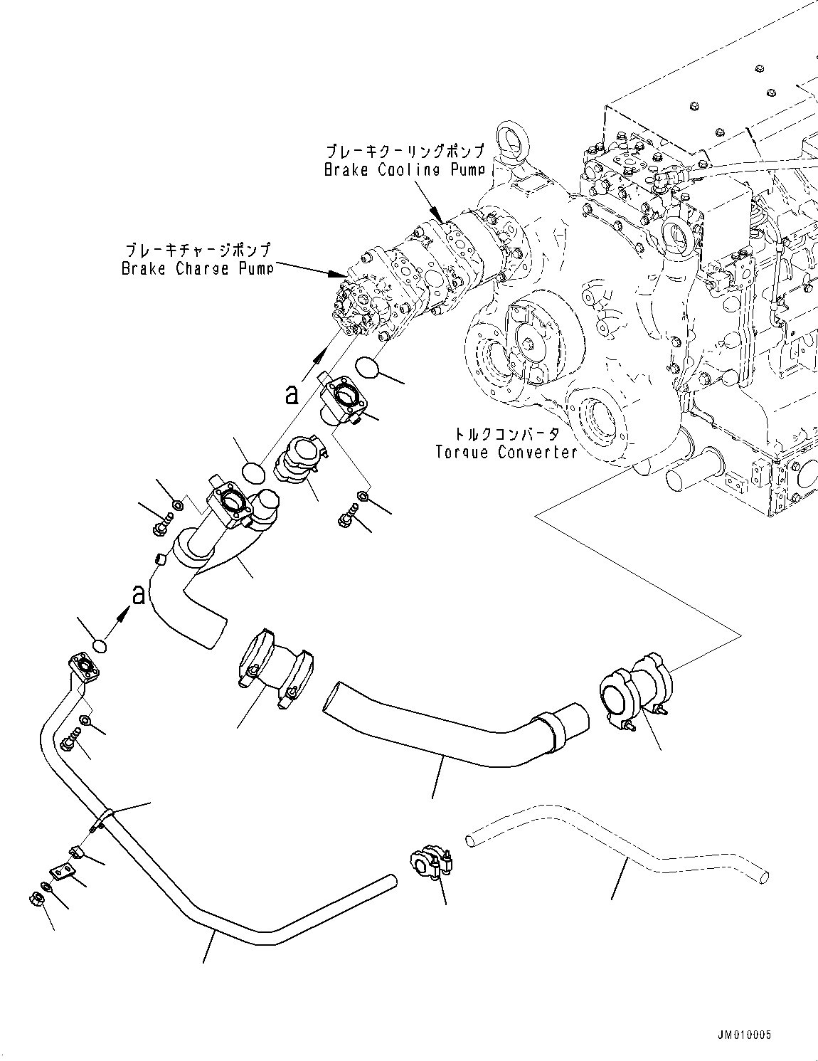 Komatsu parts book diagram for HD605-8 S/N 30072-UP (For KAL): TORQUE CONVERTER AND TRANSMISSION, BRAKE COOLING PIPING (1/2) (#30001-)
