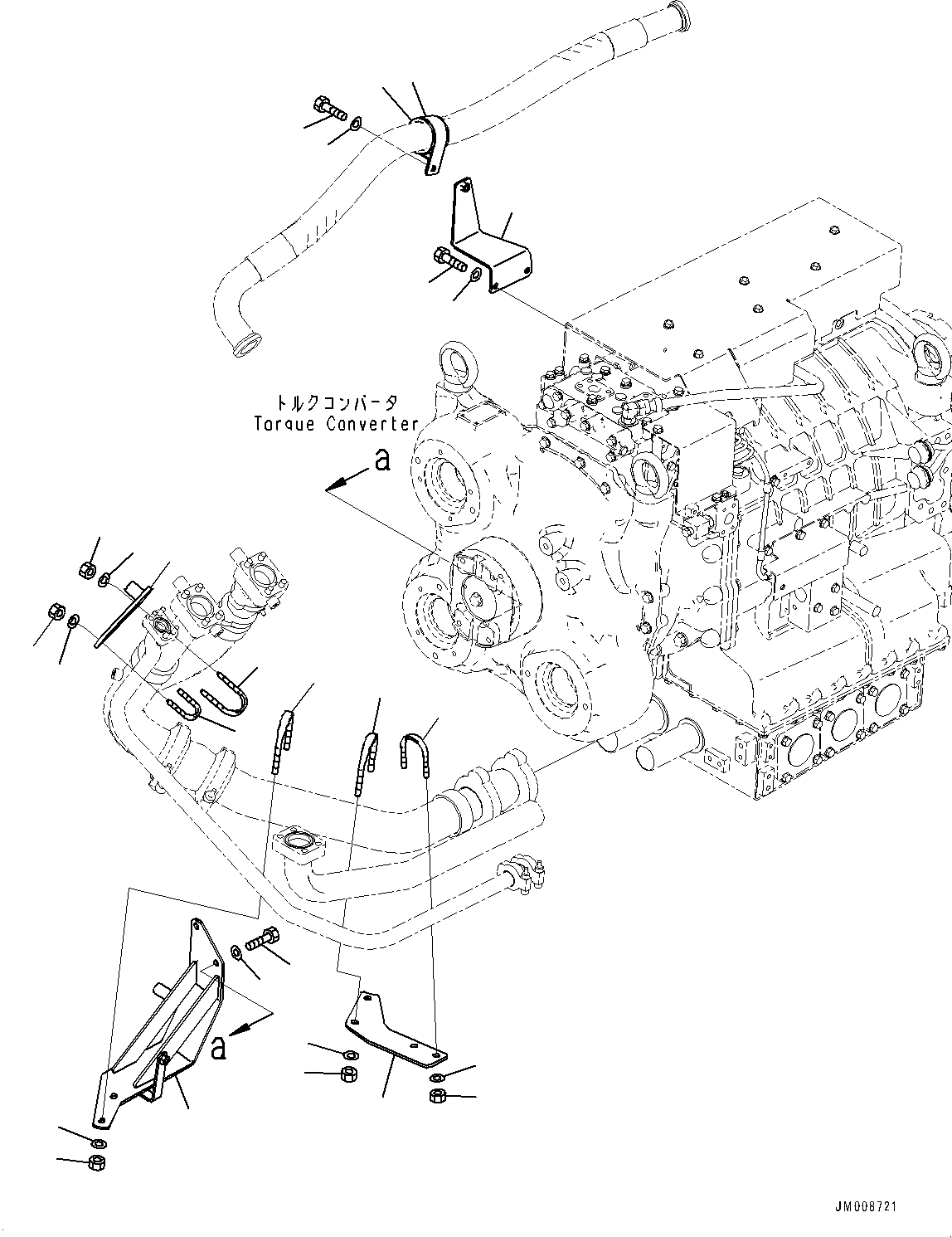Komatsu parts book diagram for HD605-8 S/N 30072-UP (For KAL): TORQUE CONVERTER AND TRANSMISSION, PIPING MOUNTING (1/2) (#30001-)