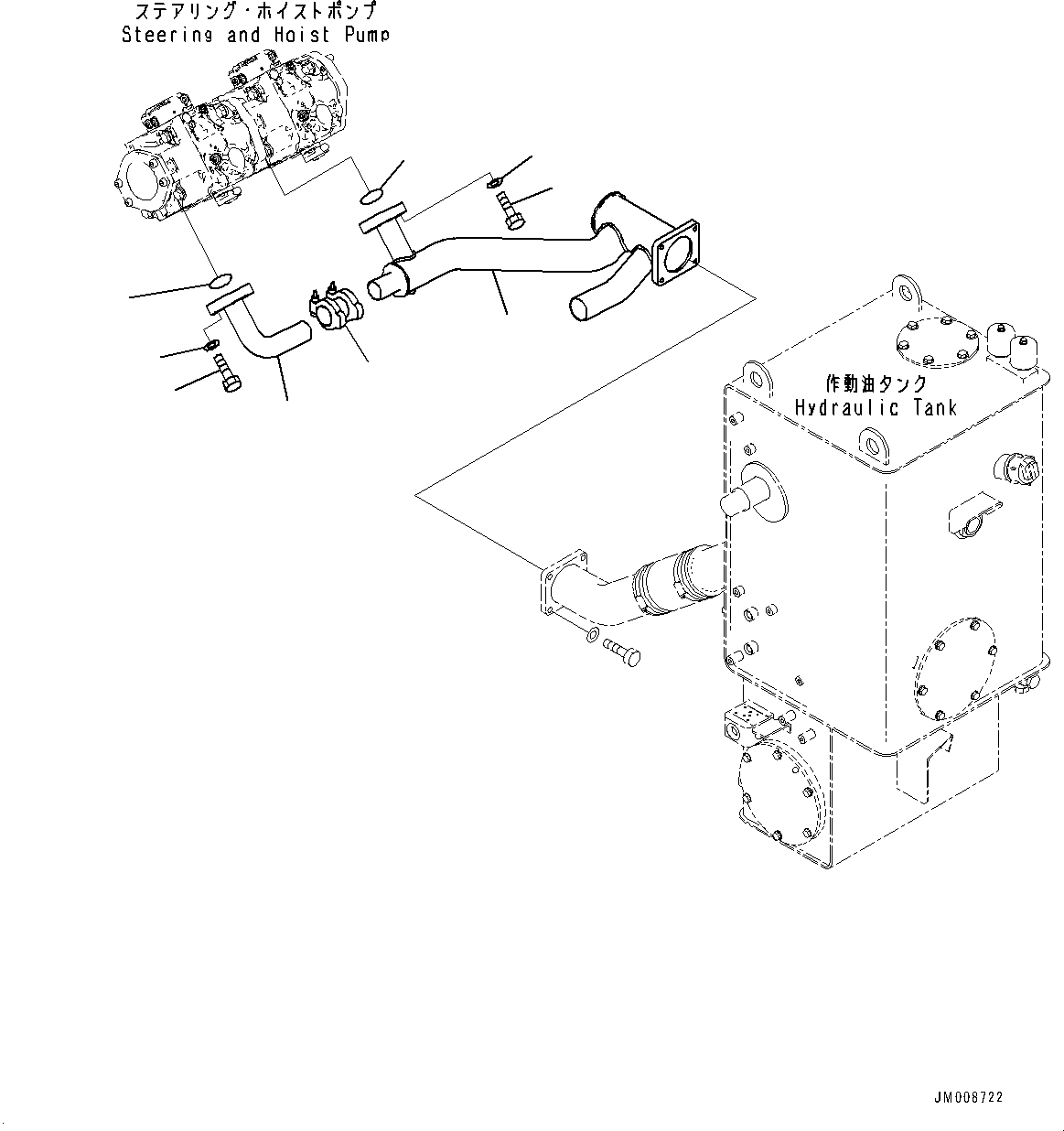 Komatsu parts book diagram for HD605-8 S/N 30072-UP (For KAL): TORQUE CONVERTER AND TRANSMISSION, STEERING AND HOIST PIPING (1/4) (#30001-)