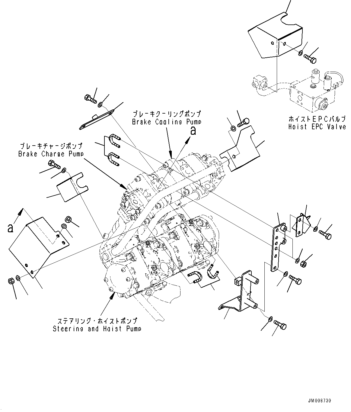 Komatsu parts book diagram for HD605-8 S/N 30072-UP (For KAL): TORQUE CONVERTER AND TRANSMISSION, BRACKET (1/2) (#30001-)
