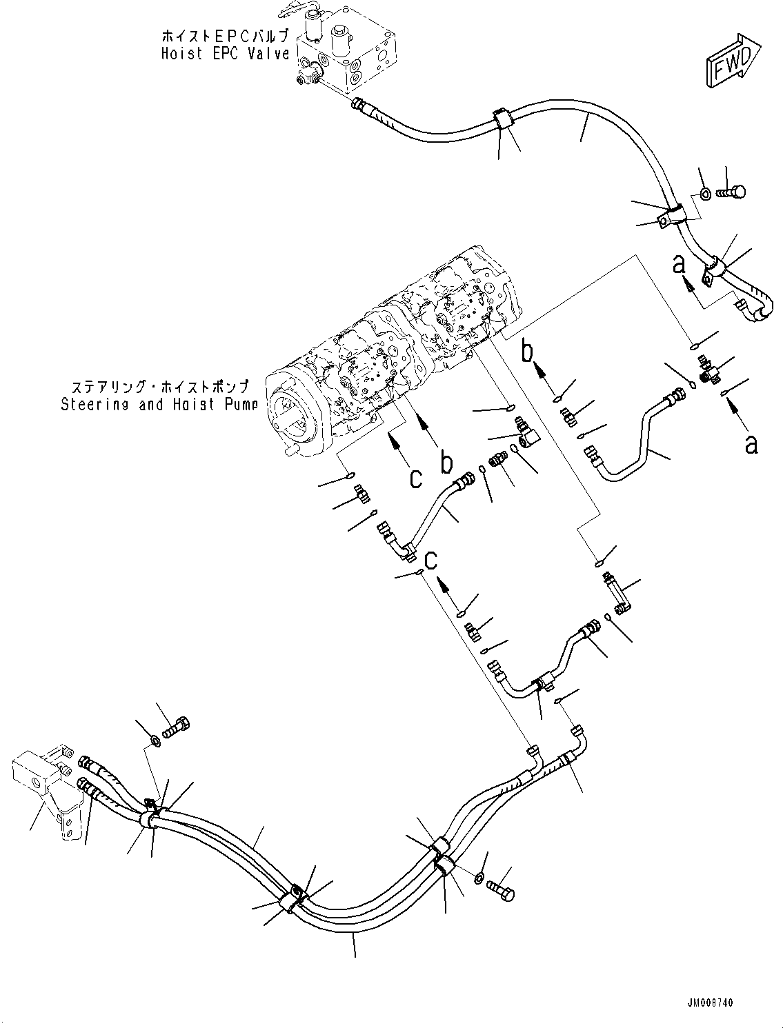 Komatsu parts book diagram for HD605-8 S/N 30072-UP (For KAL): TORQUE CONVERTER AND TRANSMISSION, STEERING AND HOIST PIPING (3/4) (#30001-)