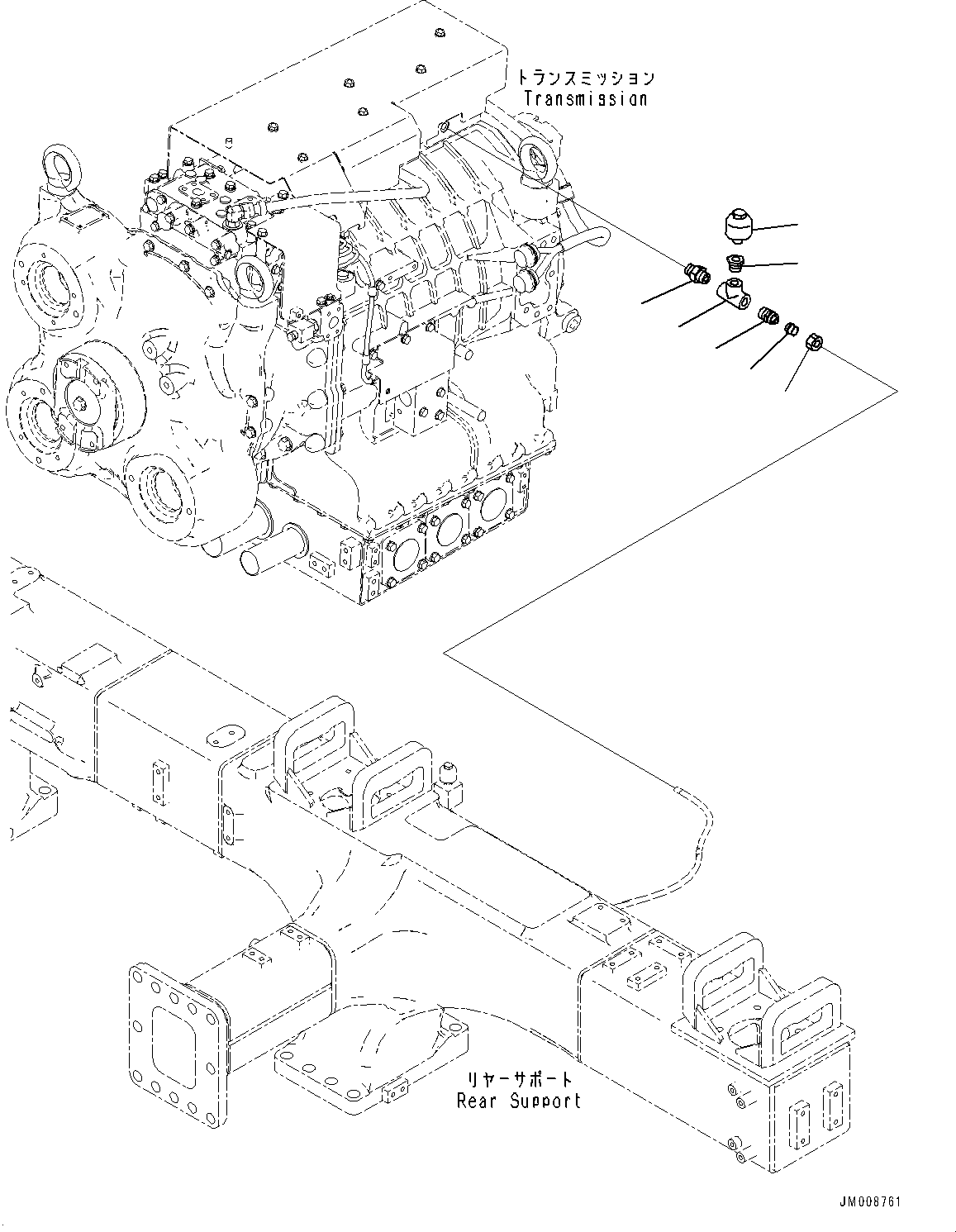 Komatsu parts book diagram for HD605-8 S/N 30072-UP (For KAL): TORQUE CONVERTER AND TRANSMISSION, BREATHER (1/2) (#30001-)