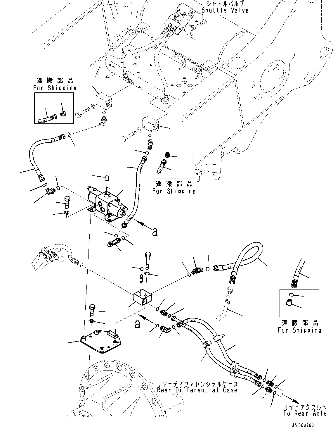Komatsu parts book diagram for HD605-8 S/N 30072-UP (For KAL): REAR AXLE, BRAKE PIPING (1/2) (#30001-)