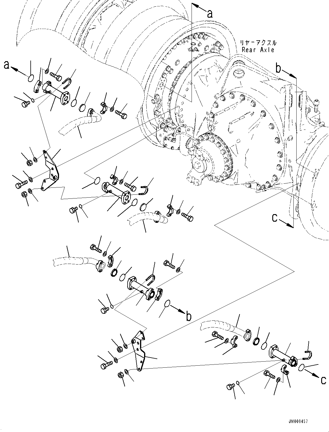 Komatsu parts book diagram for HD605-8 S/N 30072-UP (For KAL): REAR AXLE, BRAKE COOLER PIPING (#30001-)