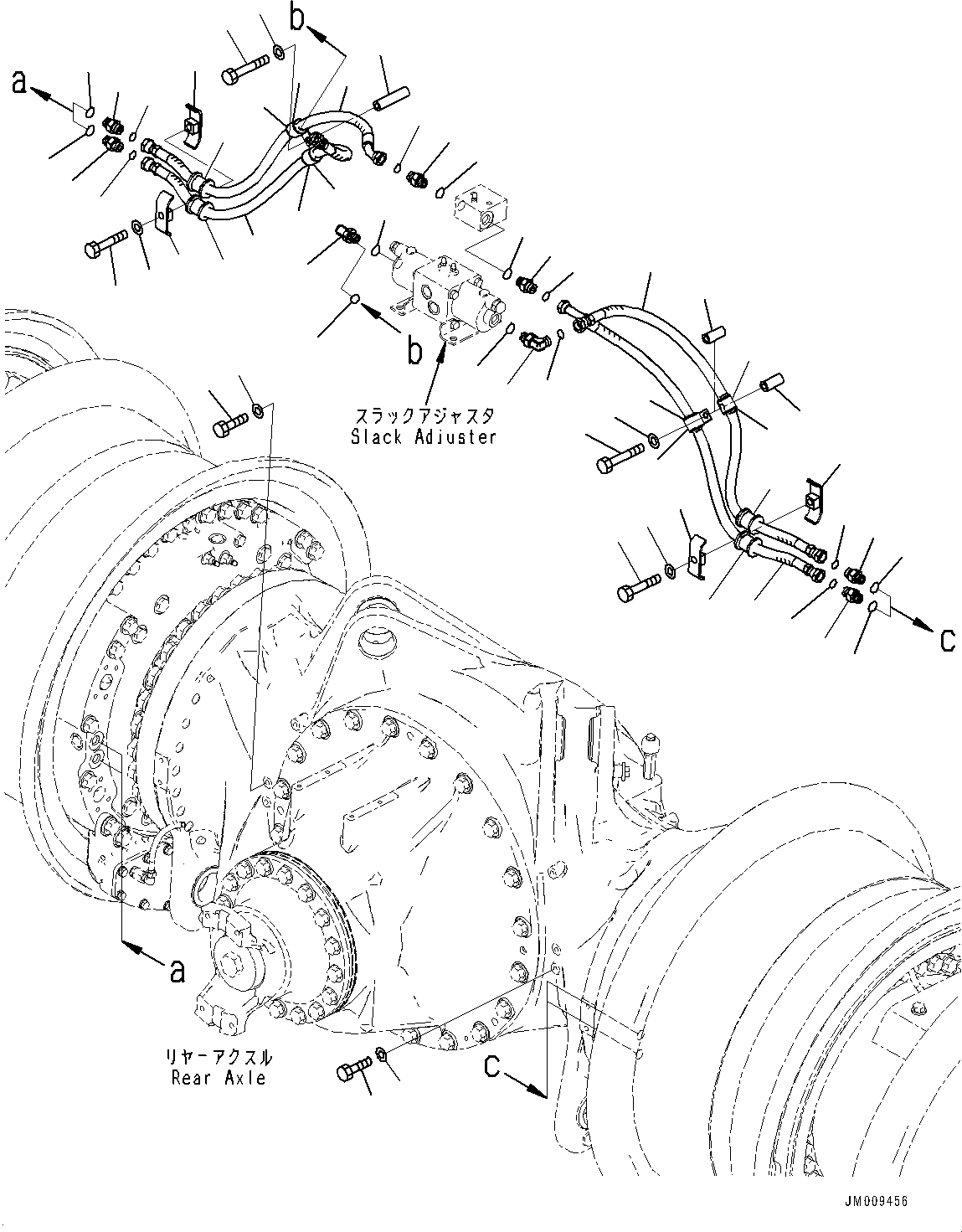 Komatsu parts book diagram for HD605-8 S/N 30072-UP (For KAL): REAR AXLE, SLACK ADJUSTER PIPING (#30001-)