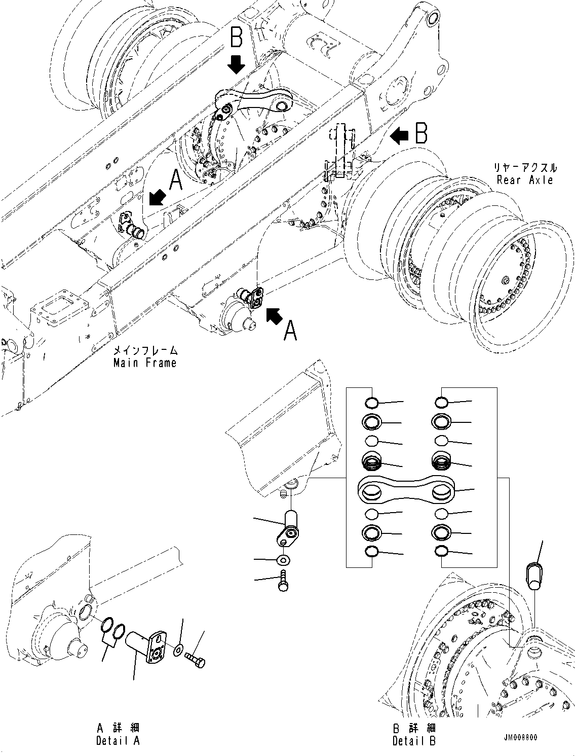 Komatsu parts book diagram for HD605-8 S/N 30072-UP (For KAL): REAR AXLE SUPPORT (#30001-)