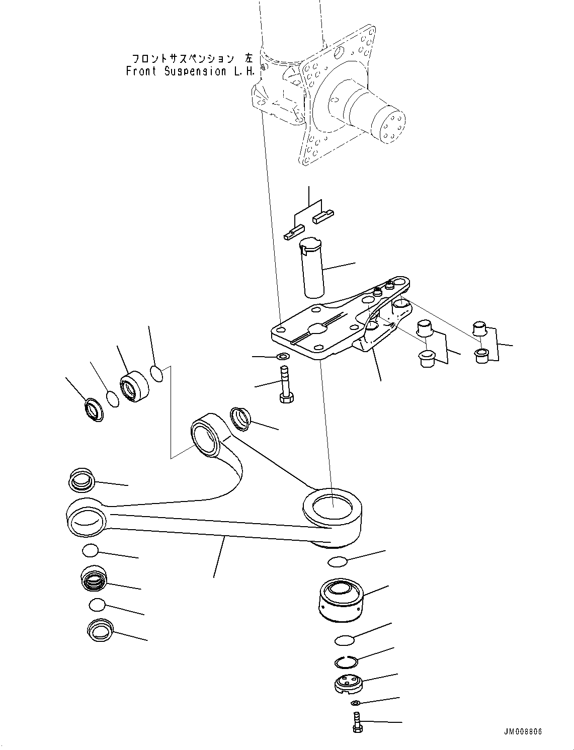 Komatsu parts book diagram for HD605-8 S/N 30072-UP (For KAL): FRONT AXLE, LEVER, L.H. (#30001-)
