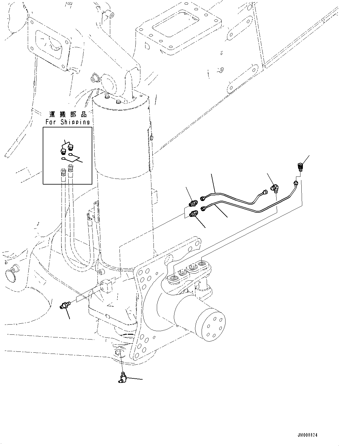 Komatsu parts book diagram for HD605-8 S/N 30072-UP (For KAL): FRONT AXLE, FRONT AXLE PIPING (1/2) (#30001-)
