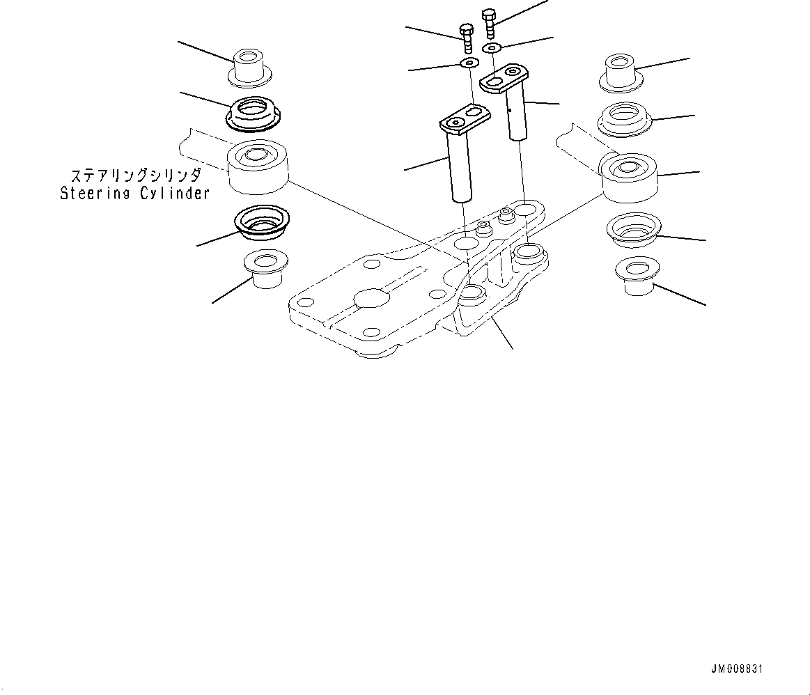 Komatsu parts book diagram for HD605-8 S/N 30072-UP (For KAL): FRONT AXLE, MOUNTING (1/2)(#30001-30019)