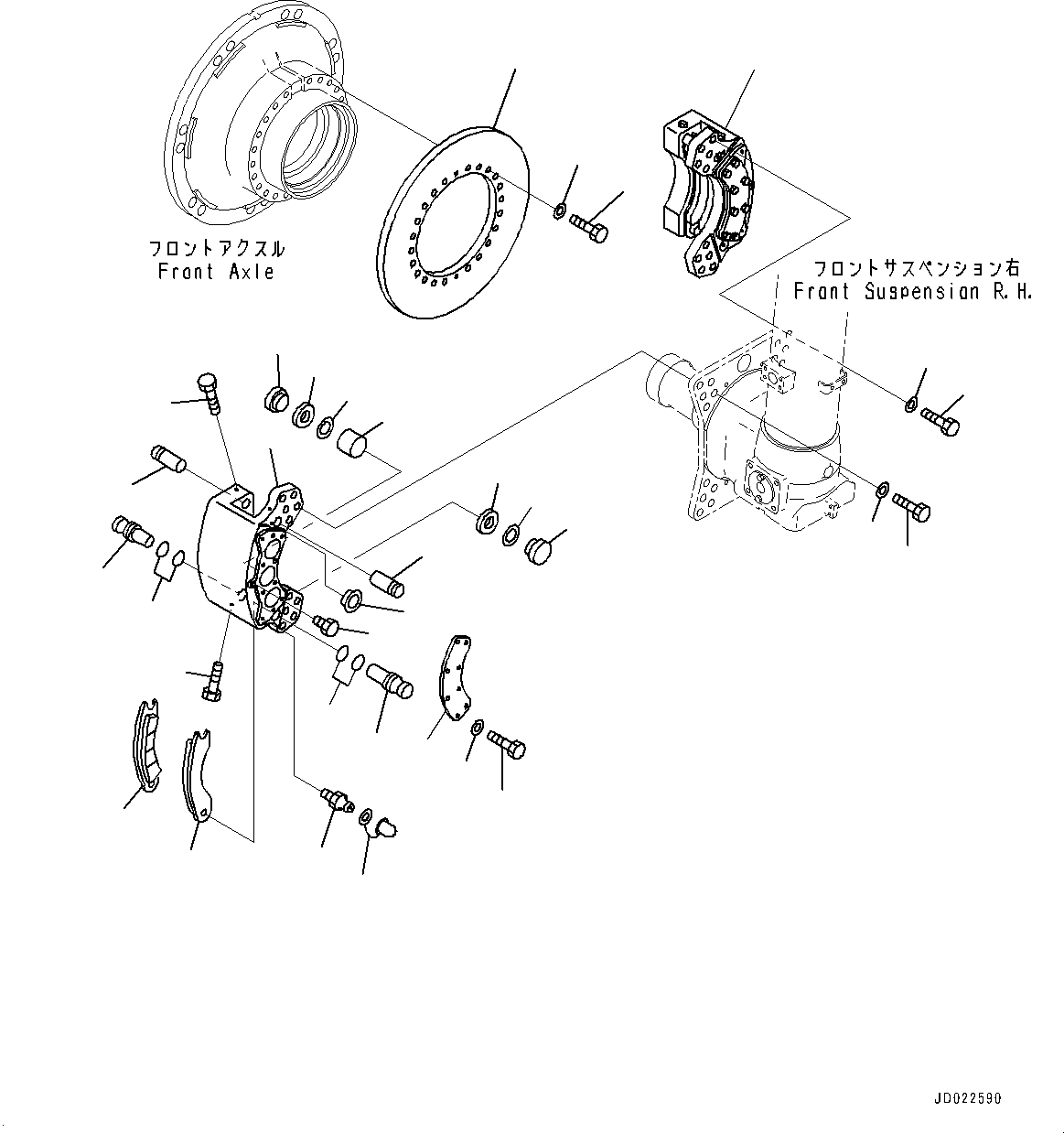 Komatsu parts book diagram for HD605-8 S/N 30072-UP (For KAL): FRONT AXLE, FRONT BRAKE R.H. (#30001-)