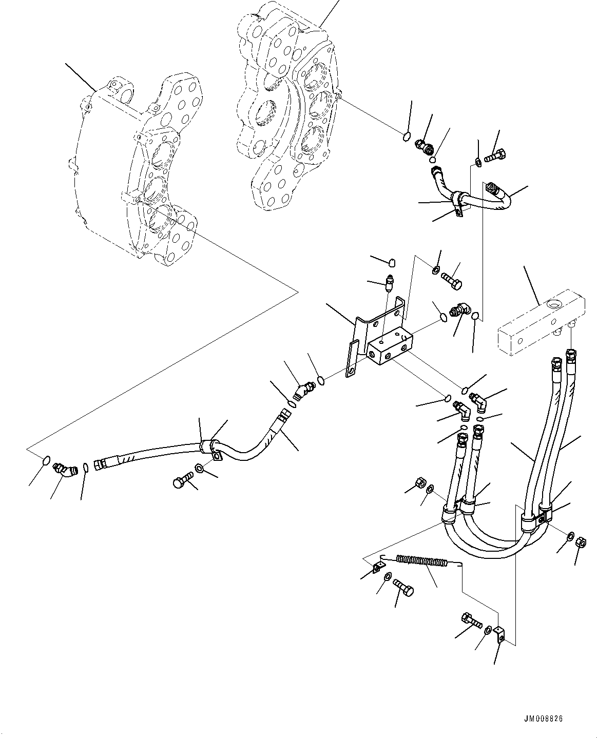 Komatsu parts book diagram for HD605-8 S/N 30072-UP (For KAL): FRONT AXLE, BRAKE PIPING (2/2) (#30001-)
