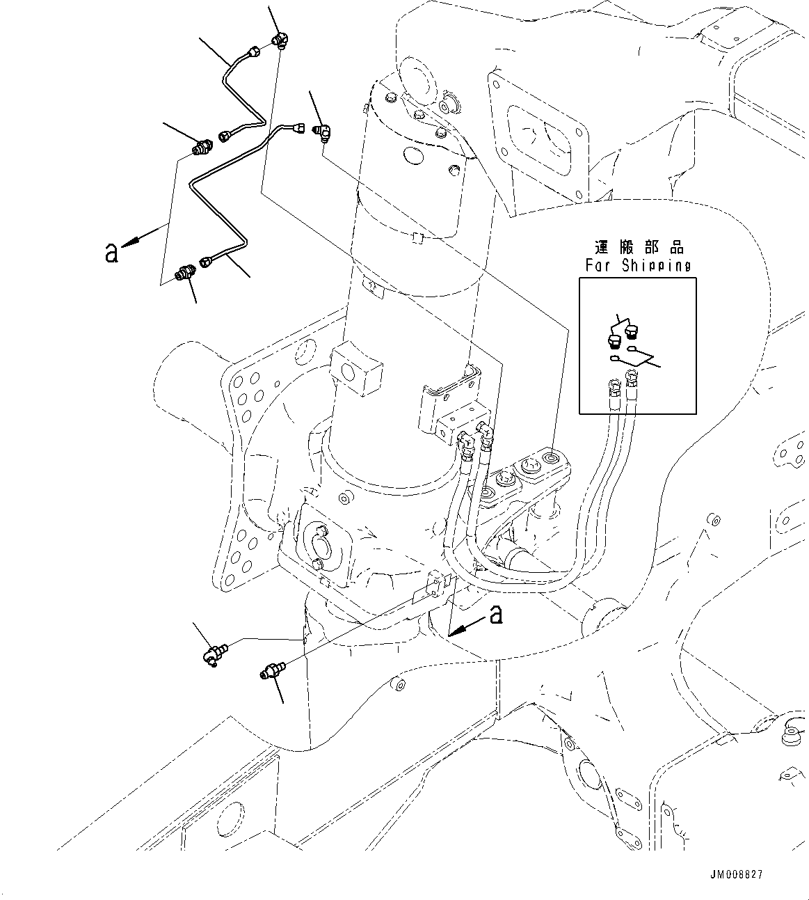 Komatsu parts book diagram for HD605-8 S/N 30072-UP (For KAL): FRONT AXLE, LUBRICATION PIPING, R.H. (#30001-)