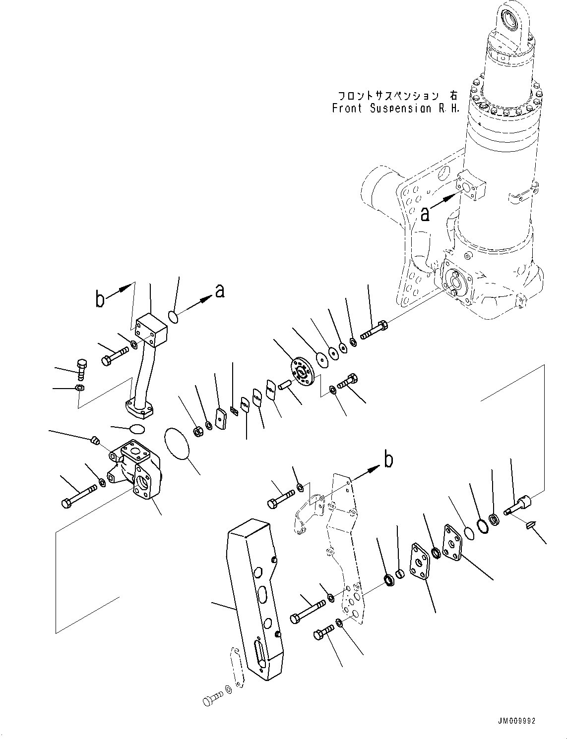 Komatsu parts book diagram for HD605-8 S/N 30072-UP (For KAL): FRONT AXLE, SUSPENSION CYLINDER, R.H. (1/2) (WITH SUSPENSION, AUTO HYDRONEUMATIC) (#30001-)