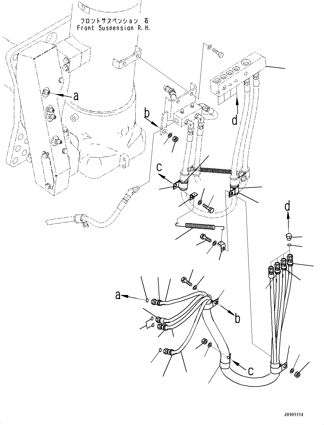 Komatsu parts book diagram for HD605-8 S/N 30072-UP (For KAL): FRONT AXLE, PIPING, R.H. (#30001-)