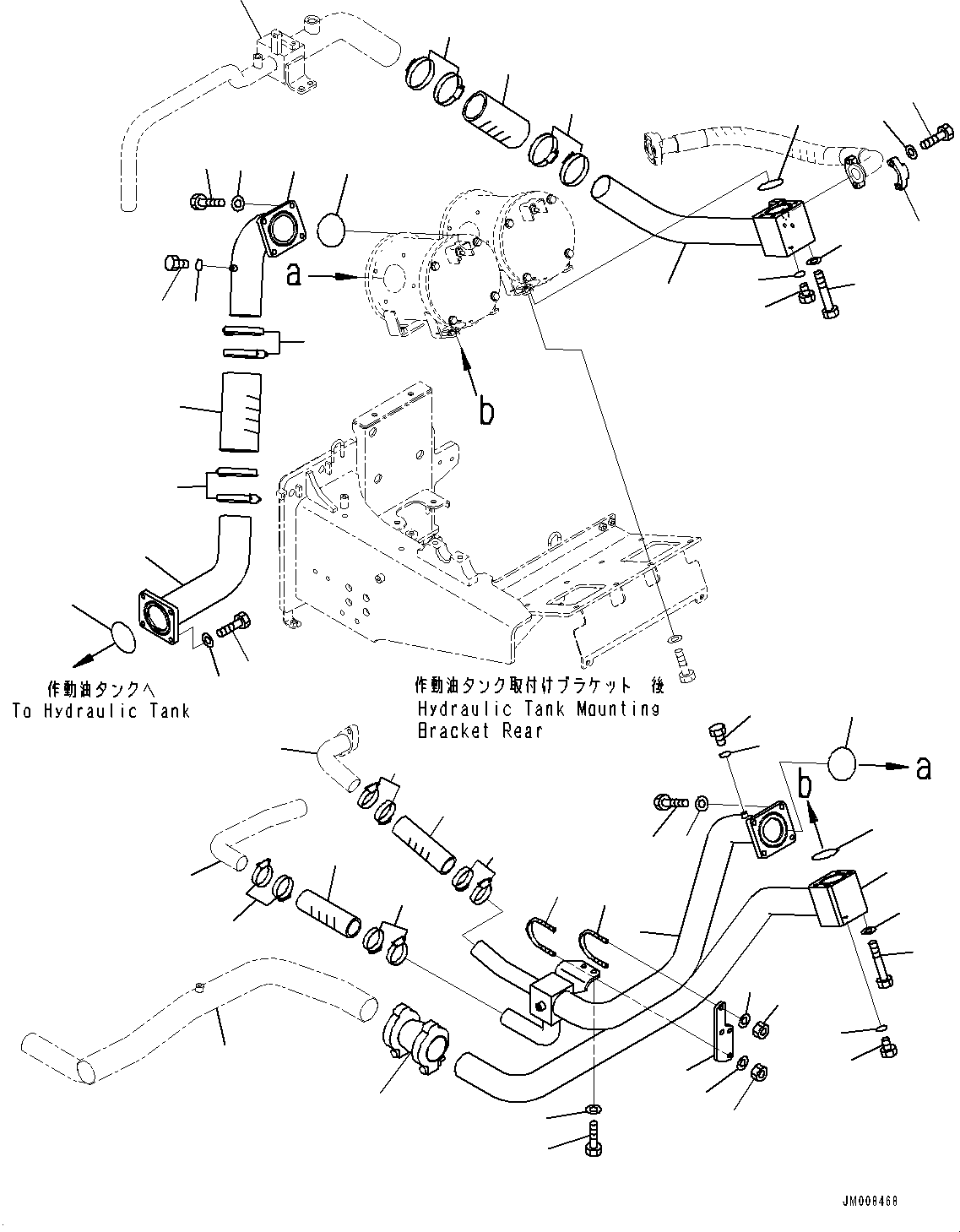 Komatsu parts book diagram for HD605-8 S/N 30072-UP (For KAL): HYDRAULIC TANK, OIL FILTER PIPING (#30001-)
