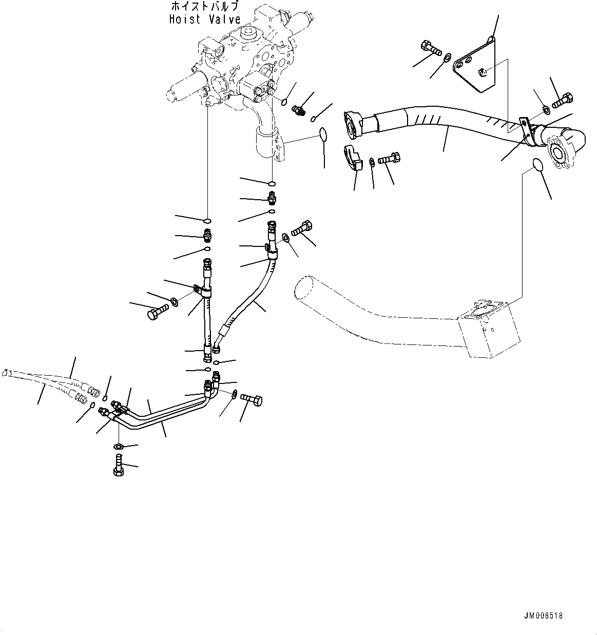 Komatsu parts book diagram for HD605-8 S/N 30072-UP (For KAL): HYDRAULIC TANK, HOIST VALVE PIPING (2/3) (#30001-)