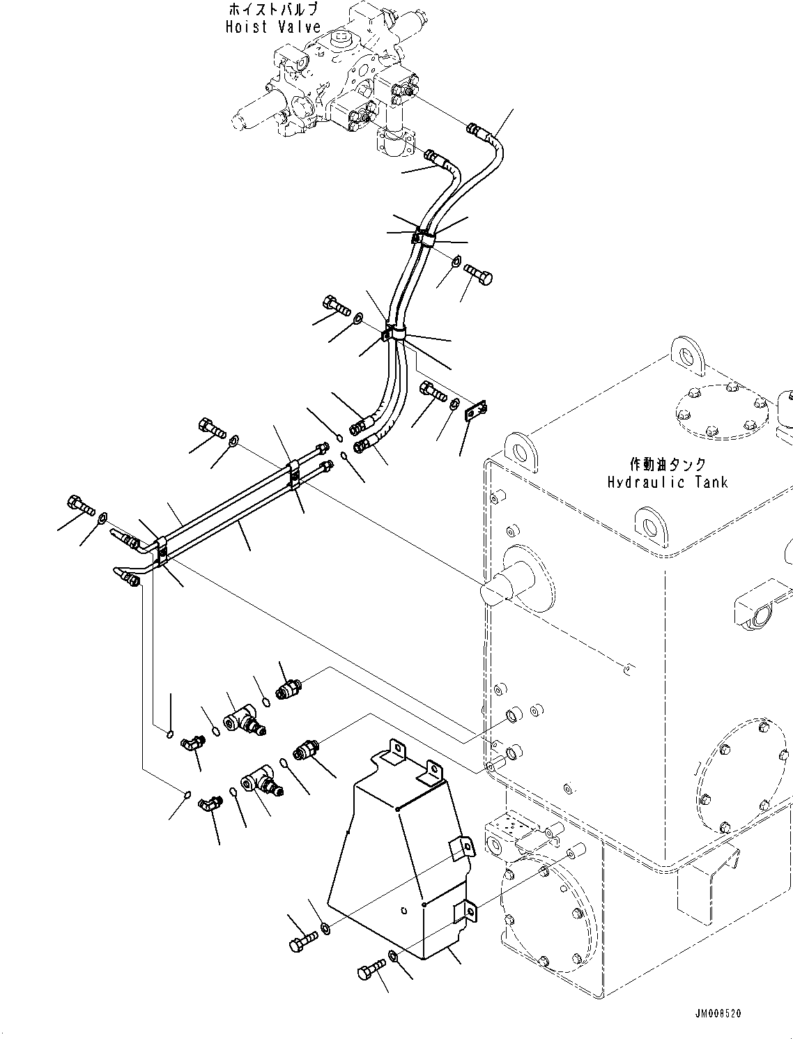 Komatsu parts book diagram for HD605-8 S/N 30072-UP (For KAL): HYDRAULIC TANK, HOIST VALVE PIPING (3/3) (#30001-)