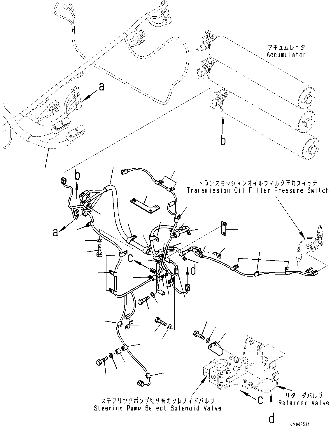 Komatsu parts book diagram for HD605-8 S/N 30072-UP (For KAL): HYDRAULIC TANK, WIRING HARNESS(#30001-30014)