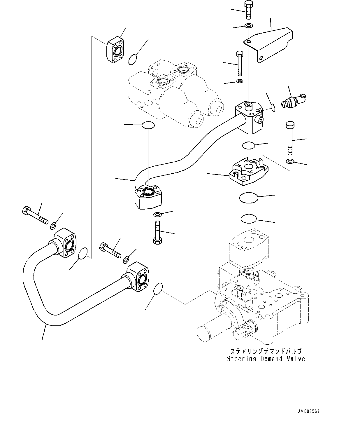 Komatsu parts book diagram for HD605-8 S/N 30072-UP (For KAL): HYDRAULIC TANK, STEERING DEMAND VALVE PIPING (1/3) (#30001-)