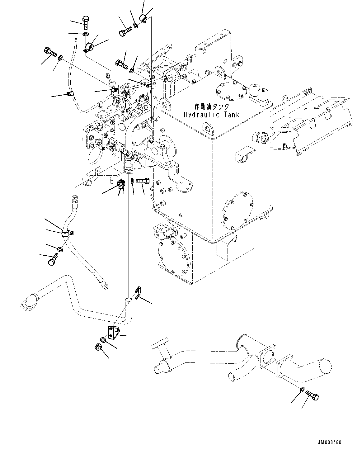 Komatsu parts book diagram for HD605-8 S/N 30072-UP (For KAL): HYDRAULIC TANK, MOUNTING PARTS (2/2) (#30001-)