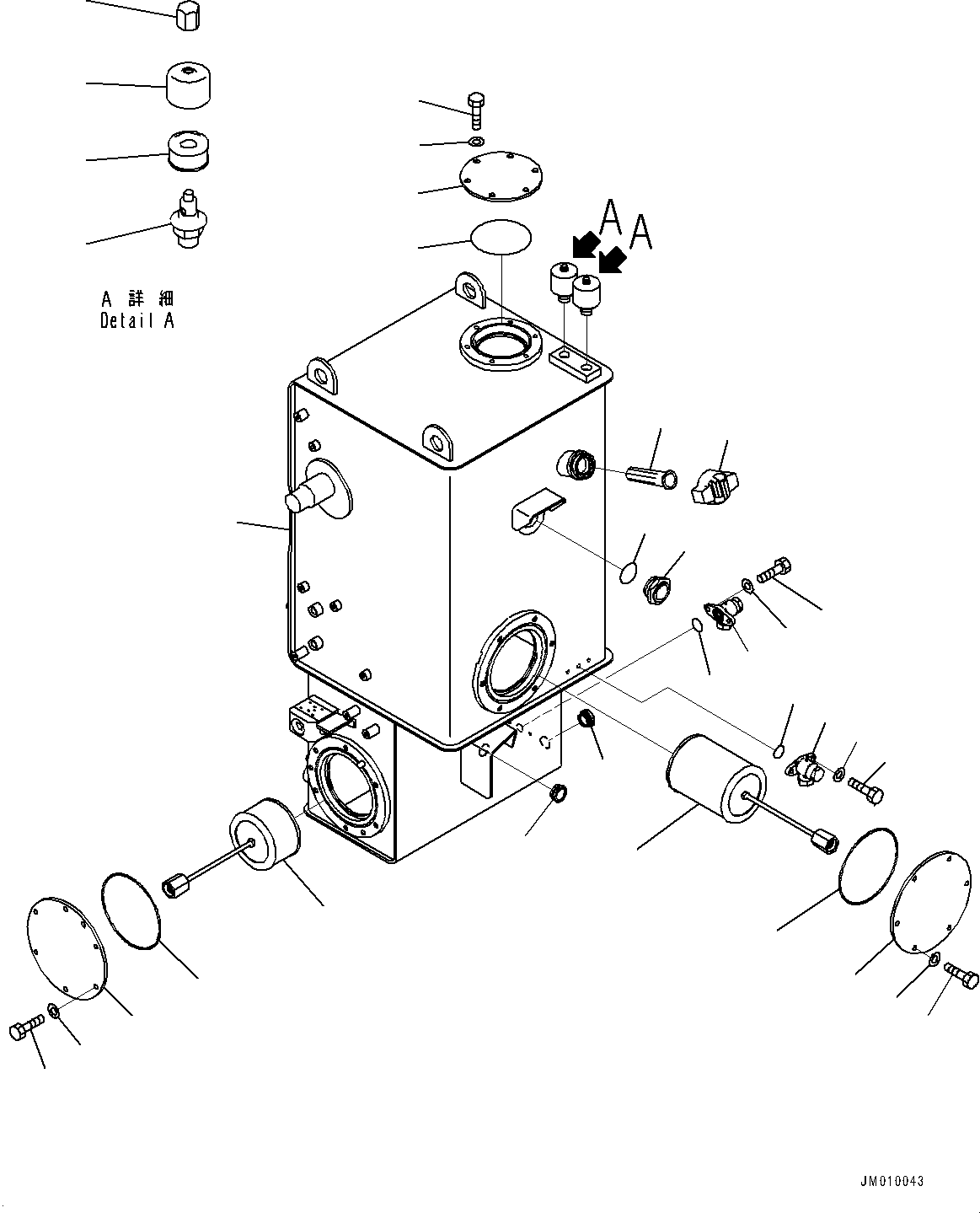 Komatsu parts book diagram for HD605-8 S/N 30072-UP (For KAL): HYDRAULIC TANK, TANK (WITH OIL FILLER CAP LOCK AND COVER LOCK)(#30055-)