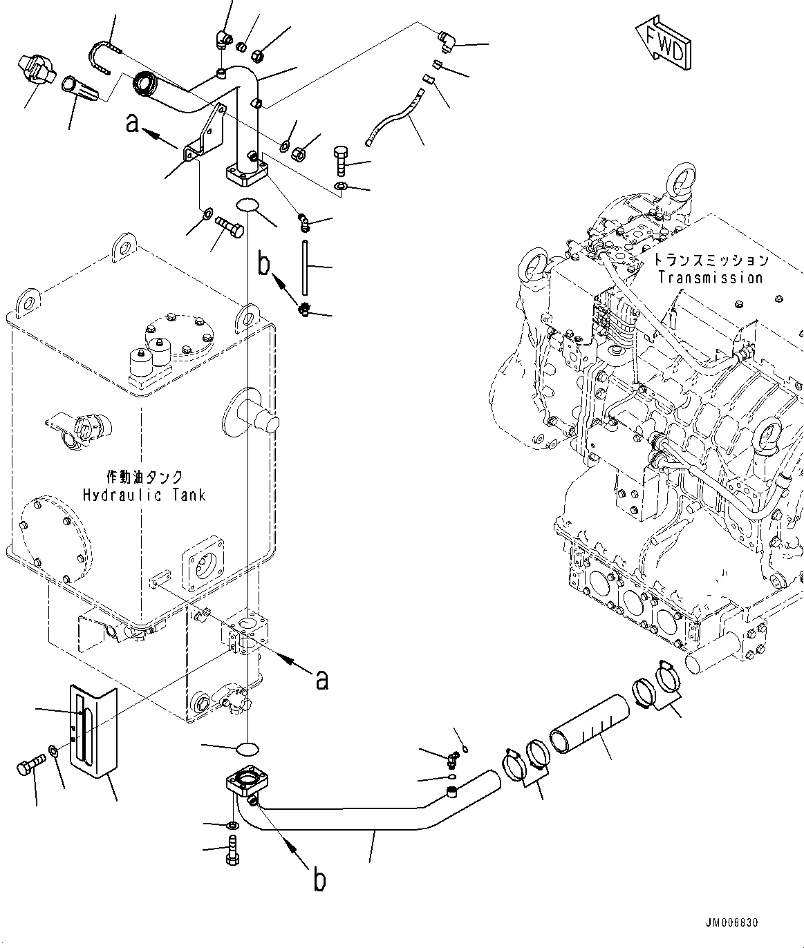 Komatsu parts book diagram for HD605-8 S/N 30072-UP (For KAL): HYDRAULIC TANK, TRANSMISSION OIL FILLER (WITH OIL FILLER CAP LOCK AND COVER LOCK) (#30001-)