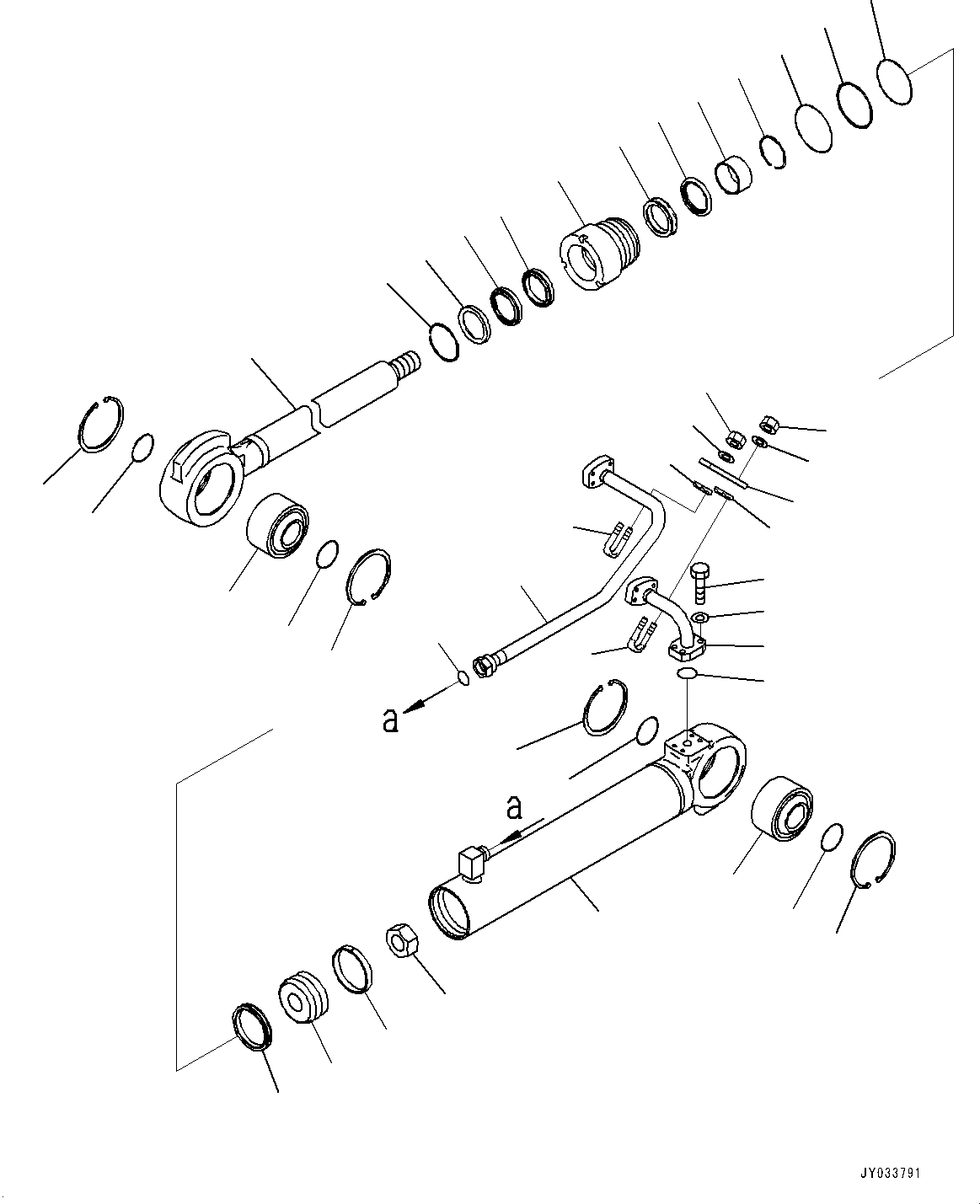 Komatsu parts book diagram for HD605-8 S/N 30072-UP (For KAL): STEERING AND HOIST HYDRAULIC PIPING, STEERING CYLINDER, L.H. (#30001-)