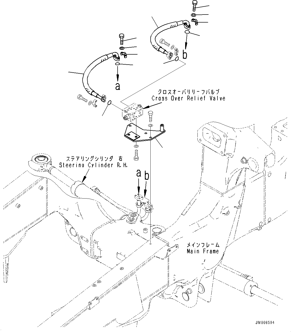 Komatsu parts book diagram for HD605-8 S/N 30072-UP (For KAL): STEERING AND HOIST HYDRAULIC PIPING, STEERING CYLINDER PIPING, R.H. (#30001-)