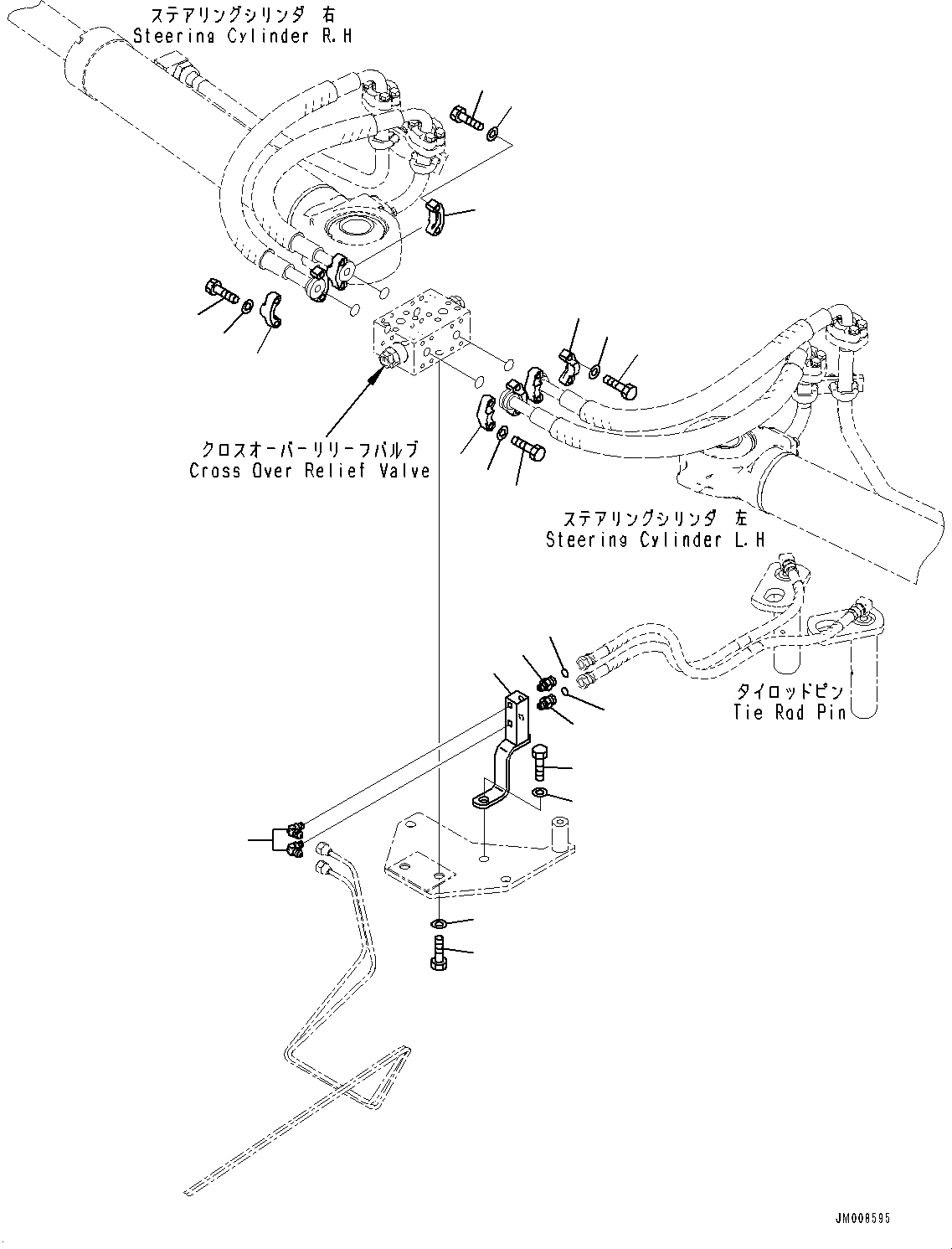 Komatsu parts book diagram for HD605-8 S/N 30072-UP (For KAL): STEERING AND HOIST HYDRAULIC PIPING, RELATED PARTS (#30001-)