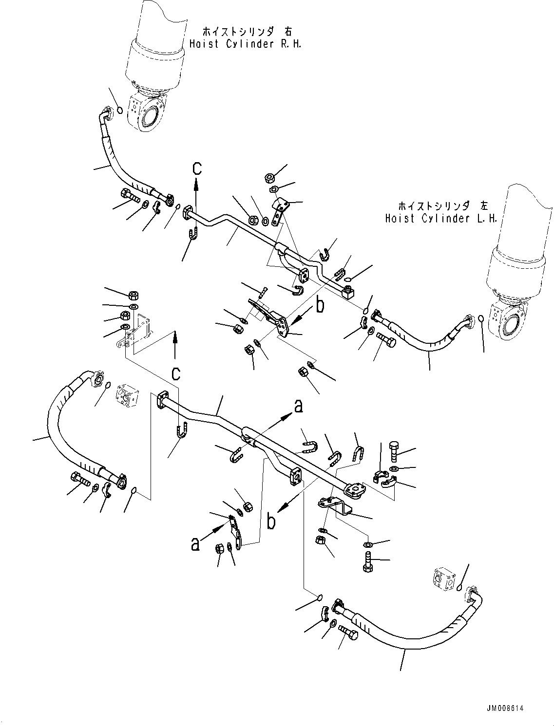 Komatsu parts book diagram for HD605-8 S/N 30072-UP (For KAL): STEERING AND HOIST HYDRAULIC PIPING, HOIST CYLINDER PIPING (#30001-)
