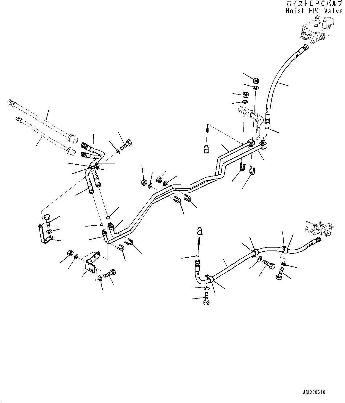 Komatsu parts book diagram for HD605-8 S/N 30072-UP (For KAL): STEERING AND HOIST HYDRAULIC PIPING, FAN MOTOR PIPING (#30001-)