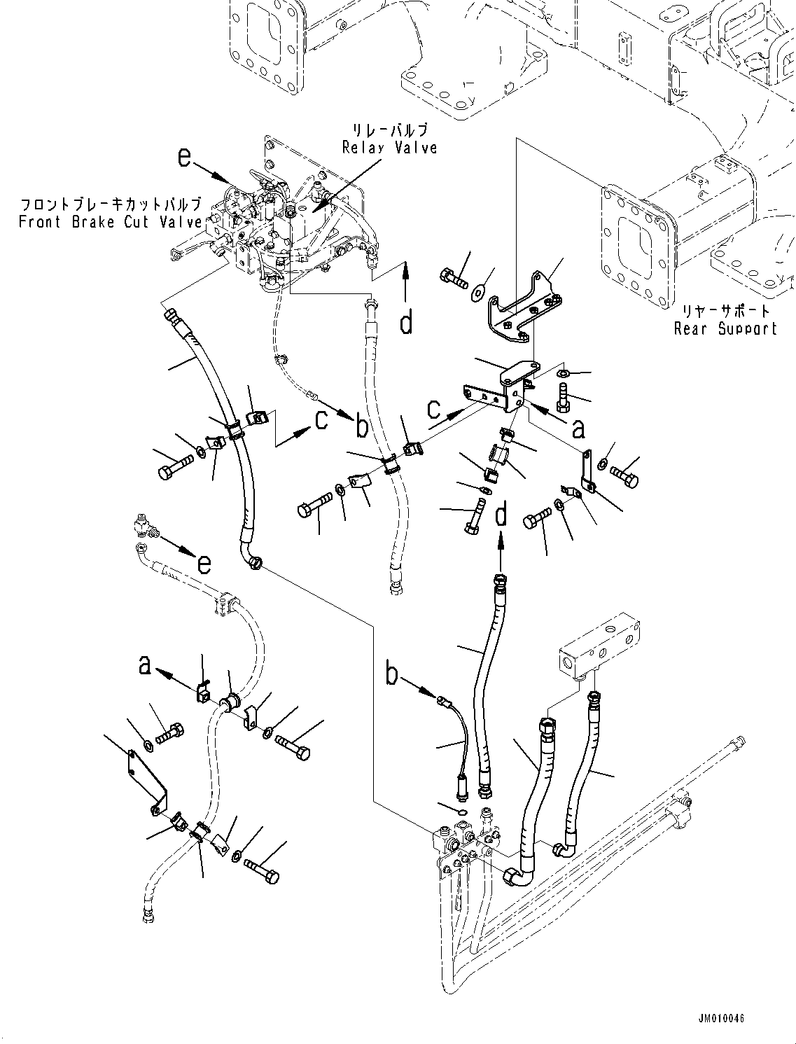 Komatsu parts book diagram for HD605-8 S/N 30072-UP (For KAL): BRAKE PIPING, PIPING (2/5) (WITH SUSPENSION, AUTO HYDRONEUMATIC) (#30001-)