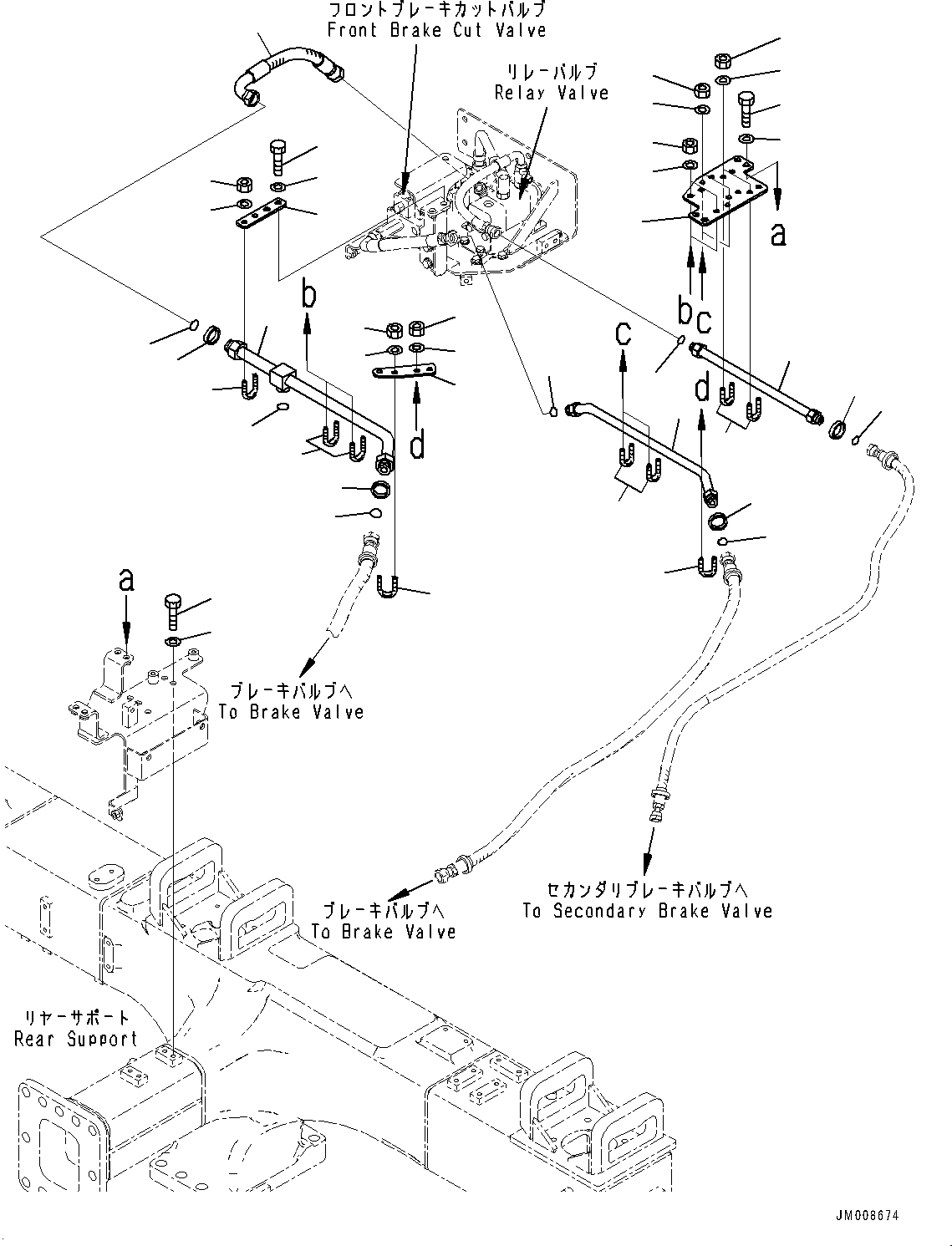Komatsu parts book diagram for HD605-8 S/N 30072-UP (For KAL): BRAKE PIPING, PIPING (4/5) (#30001-)
