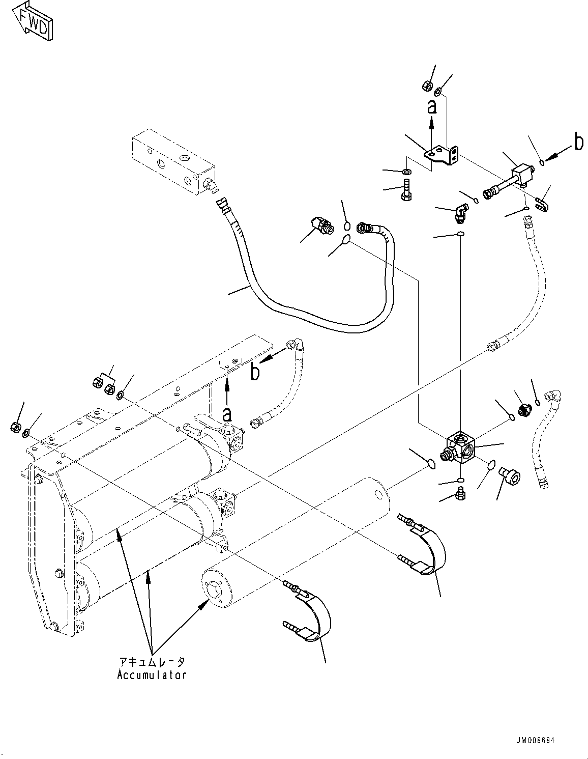 Komatsu parts book diagram for HD605-8 S/N 30072-UP (For KAL): BRAKE PIPING, ACCUMULATOR PIPING (1/3) (#30001-)