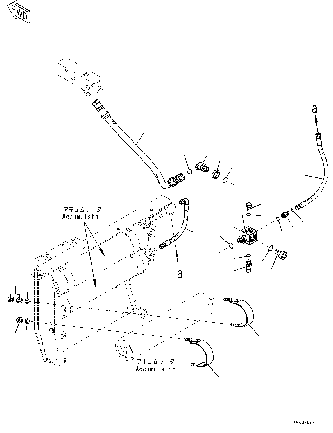 Komatsu parts book diagram for HD605-8 S/N 30072-UP (For KAL): BRAKE PIPING, ACCUMULATOR PIPING (3/3) (#30001-)