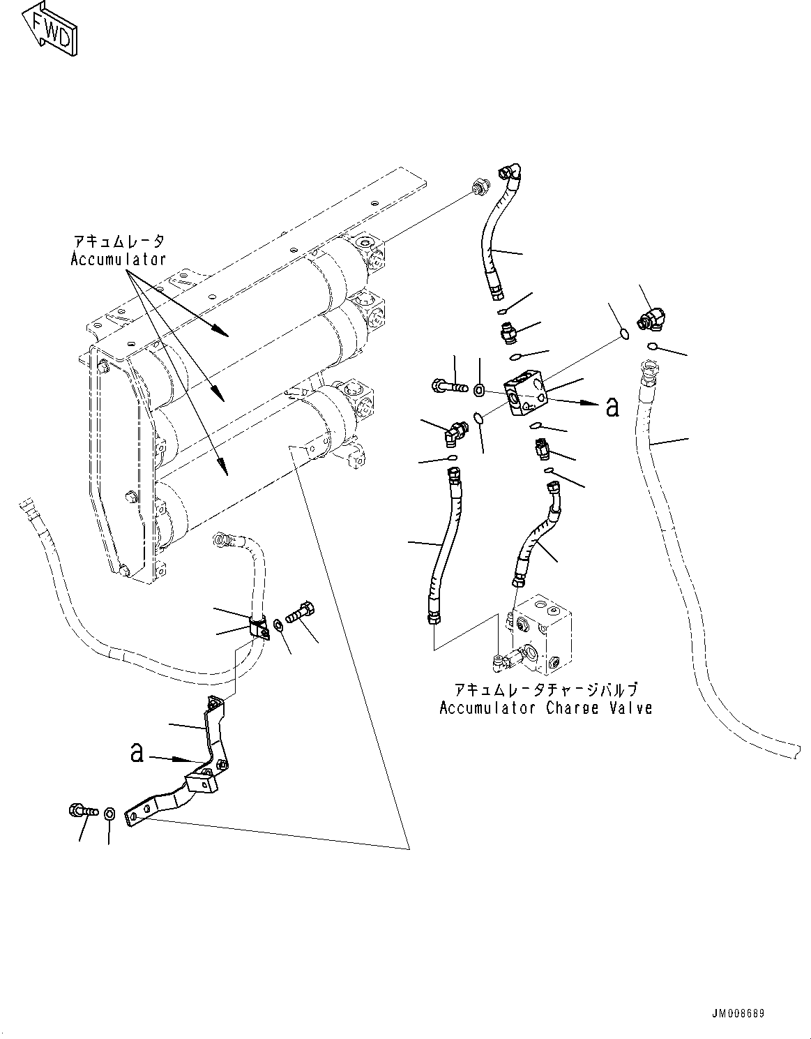 Komatsu parts book diagram for HD605-8 S/N 30072-UP (For KAL): BRAKE PIPING, ACCUMULATOR CHARGE VALVE PIPING (#30001-)