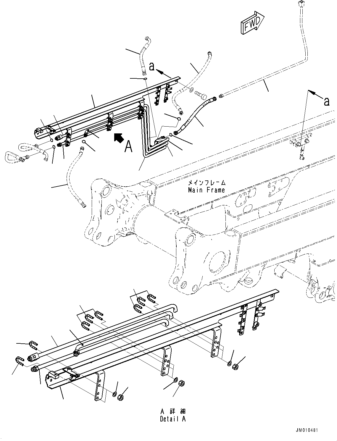 Komatsu parts book diagram for HD605-8 S/N 30072-UP (For KAL): BRAKE PIPING, BRACKET (WITH CENTRALIZED LUBRICATION, 4-POINTS) (#30001-)