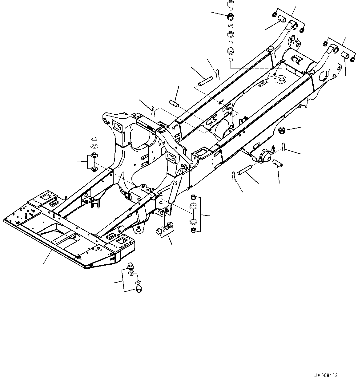 Komatsu parts book diagram for HD605-8 S/N 30072-UP (For KAL): MAIN FRAME, (WITH ENGINE SIDE COVER, WITHOUT KOMATSU TRACTION CONTROL SYSTEM (KTCS)) (#30001-)