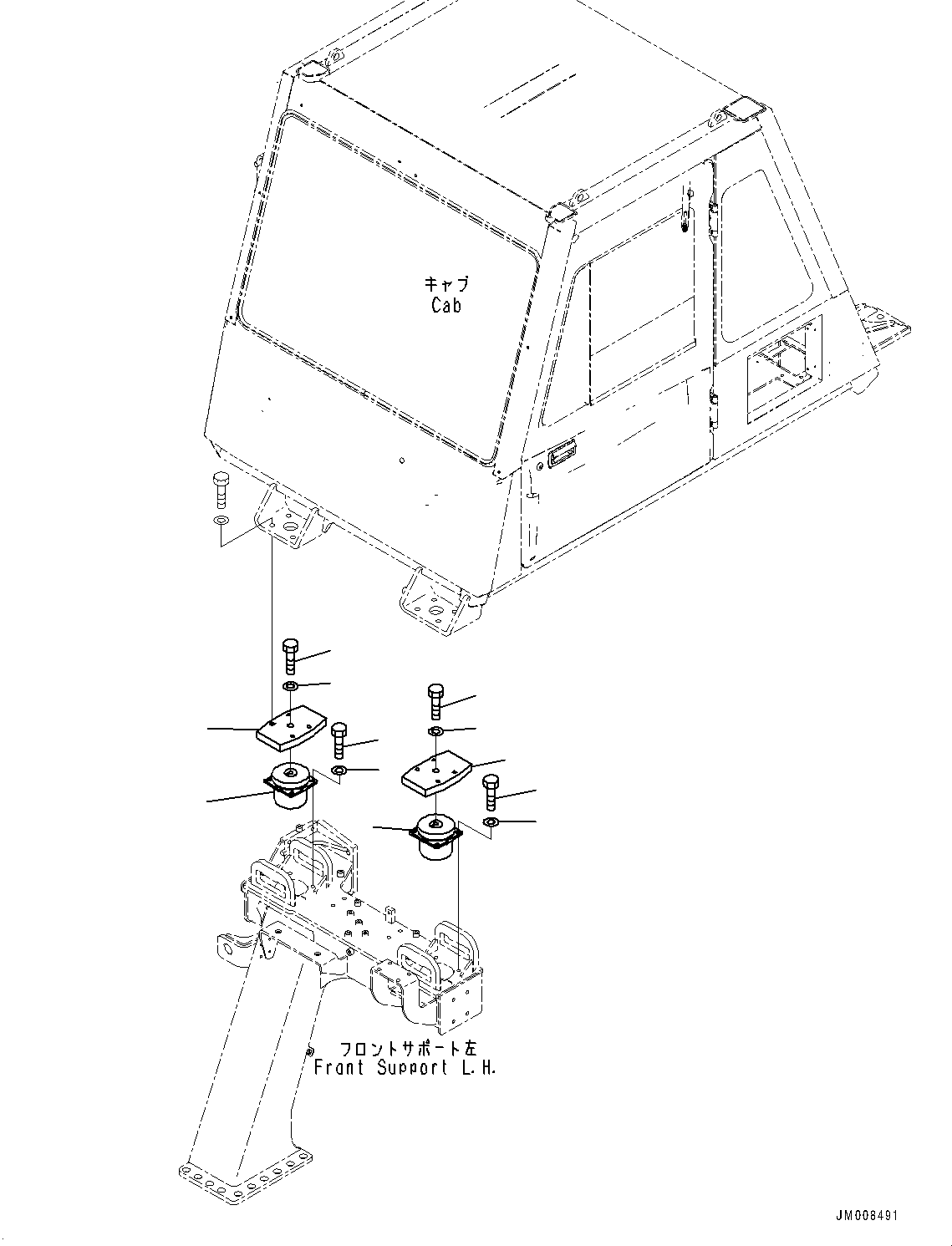 Komatsu parts book diagram for HD605-8 S/N 30072-UP (For KAL): FRONT SUPPORT, CAB MOUNTING (#30001-)