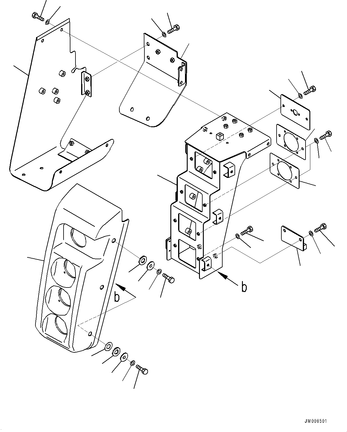 Komatsu parts book diagram for HD605-8 S/N 30072-UP (For KAL): FRONT SUPPORT, LAMP BRACKET, L.H. (#30001-)