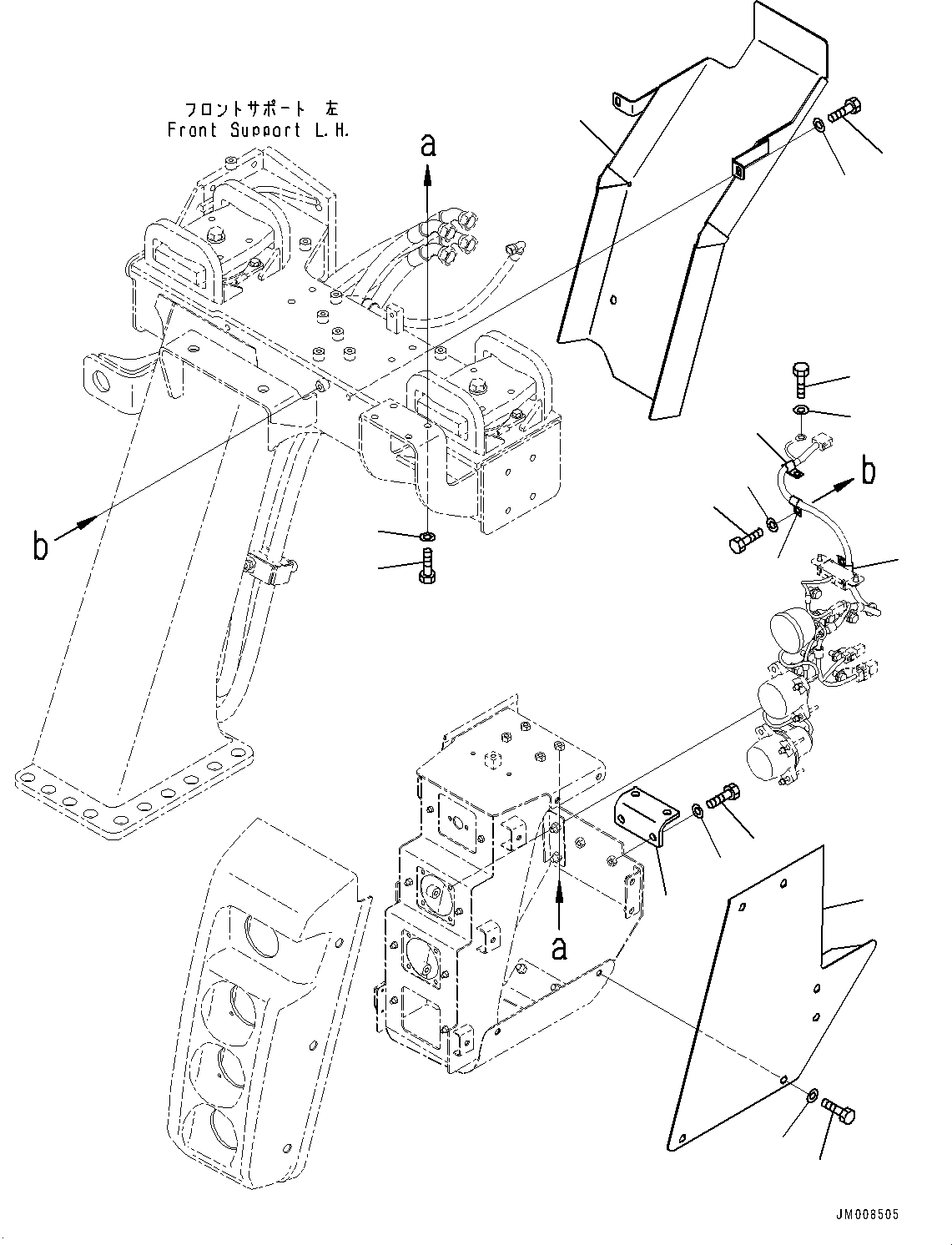 Komatsu parts book diagram for HD605-8 S/N 30072-UP (For KAL): FRONT SUPPORT, STEERING PIPING COVER(#30001-30022)