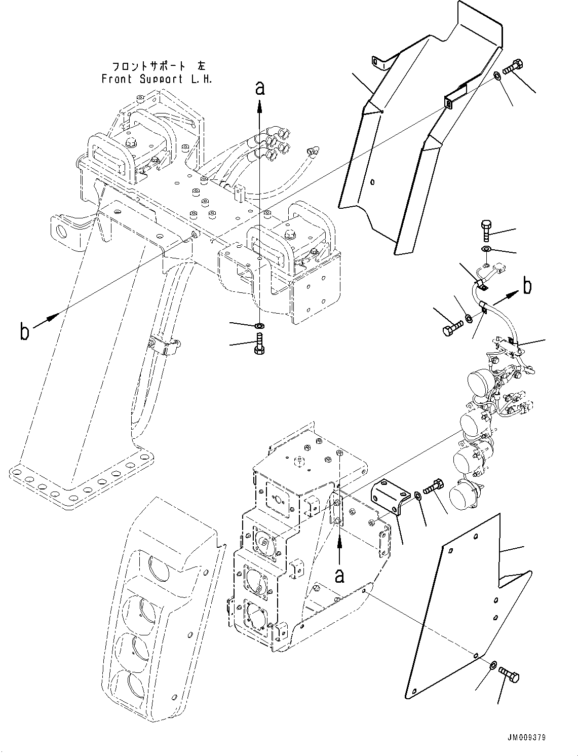 Komatsu parts book diagram for HD605-8 S/N 30072-UP (For KAL): FRONT SUPPORT, STEERING PIPING COVER(#30023-)