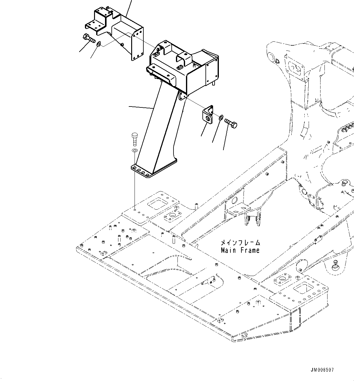 Komatsu parts book diagram for HD605-8 S/N 30072-UP (For KAL): FRONT SUPPORT, R.H. (WITH FOG LAMP, ENGINE SIDE COVER) (#30001-)